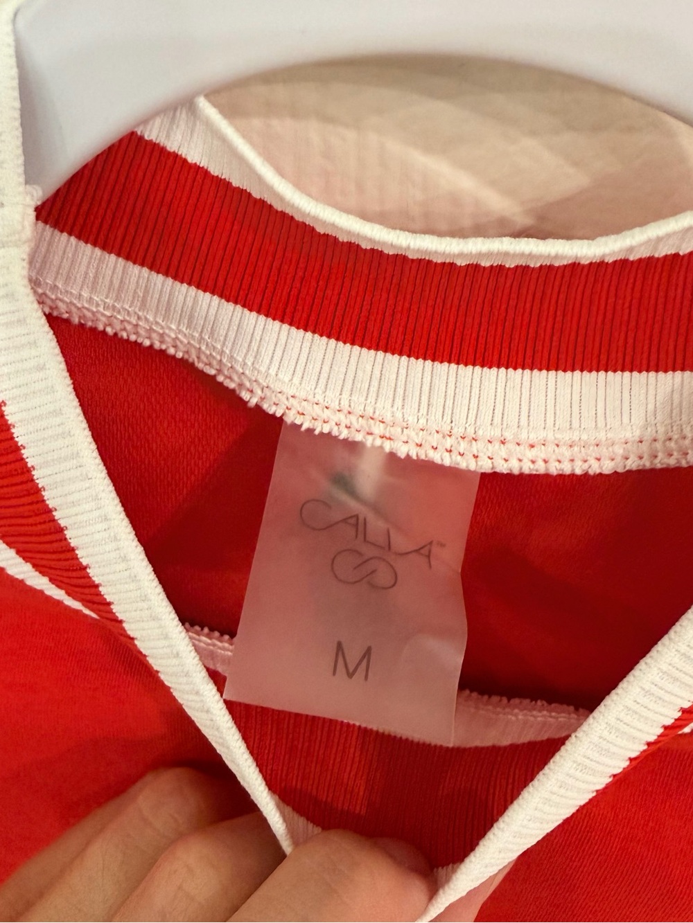 CALIA by Carrie Underwood | Orange-Red Sleeveless Mock Neck Tank with White Trim - Picture 4 of 8